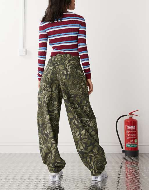 Reclaimed Vintage camo rose print barrel leg pants