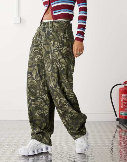 Reclaimed Vintage camo rose print barrel leg pants
