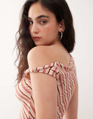 Reclaimed Vintage Candy Stripes Printed Slinky Twist One Shoulder Top