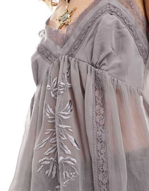 Reclaimed Vintage - Canottiera stile lingerie grigia, 2 di 4