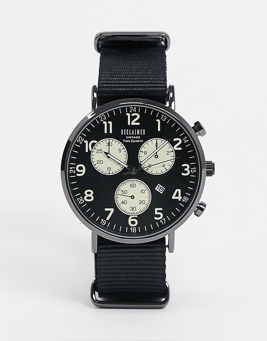 Reclaimed Vintage - Canvas horloge met meerdere wijzerplaten-Zwart