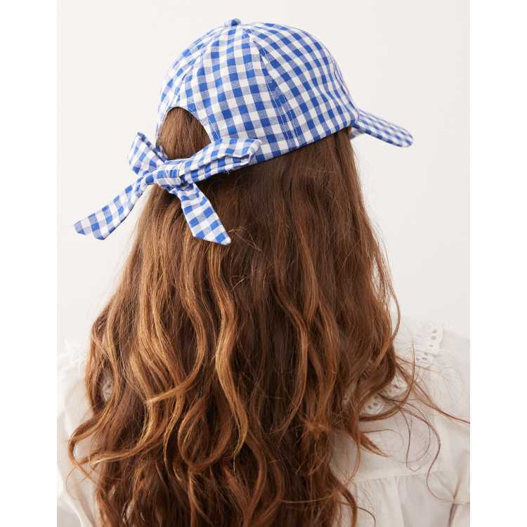 Reclaimed Vintage cap with bow back and logo in blue gingham  display picture 1