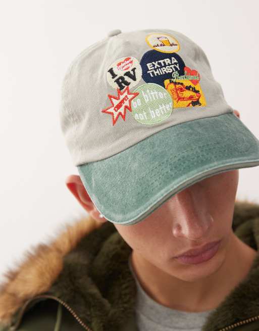 Reclaimed Vintage cap with fun badges in washed green