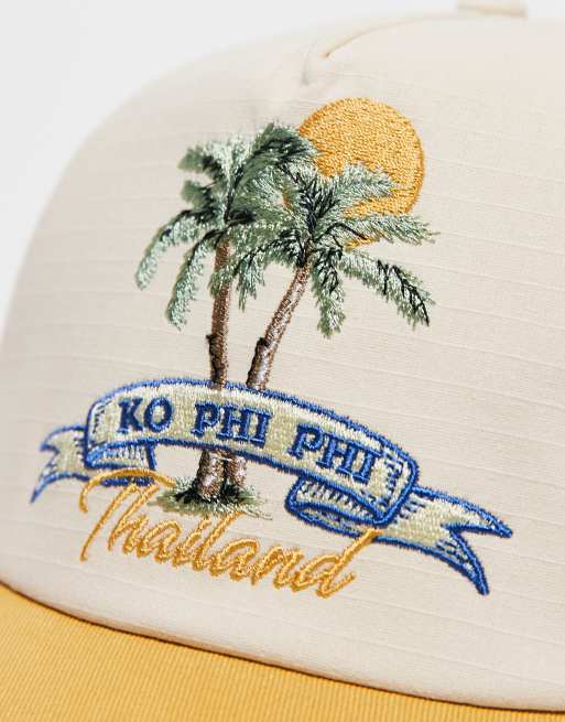 Reclaimed Vintage - Cappellino estivo unisex giallo con ricamo, 2 di 3