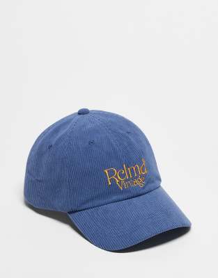 Reclaimed Vintage - Cappellino unisex blu con ricamo in velluto a coste - view 1