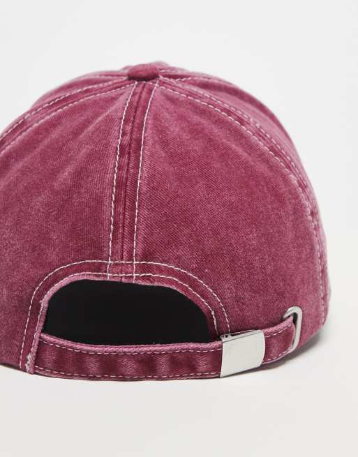 Reclaimed Vintage - Cappellino unisex bordeaux slavato con logo , 4 di 4