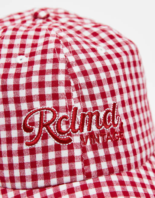 Reclaimed Vintage - Cappellino unisex rosso a quadretti con logo, 2 di 3