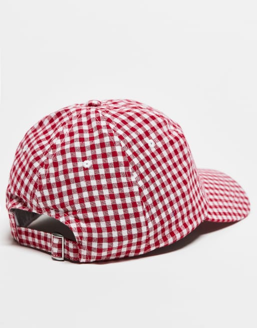 Reclaimed Vintage - Cappellino unisex rosso a quadretti con logo, 3 di 3