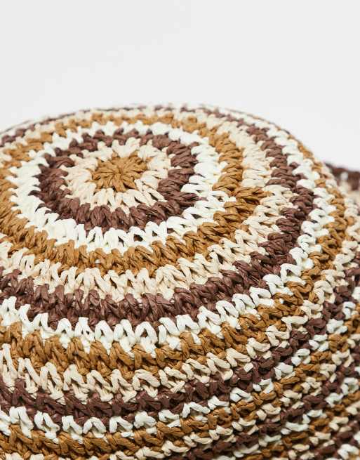 Reclaimed Vintage - Cappello da pescatore all'uncinetto unisex marrone e crema, 2 di 3