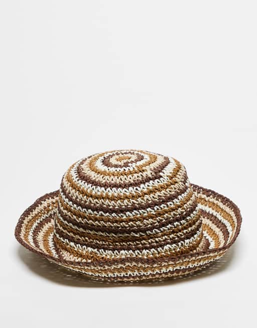 Reclaimed Vintage - Cappello da pescatore all'uncinetto unisex marrone e crema, 3 di 3