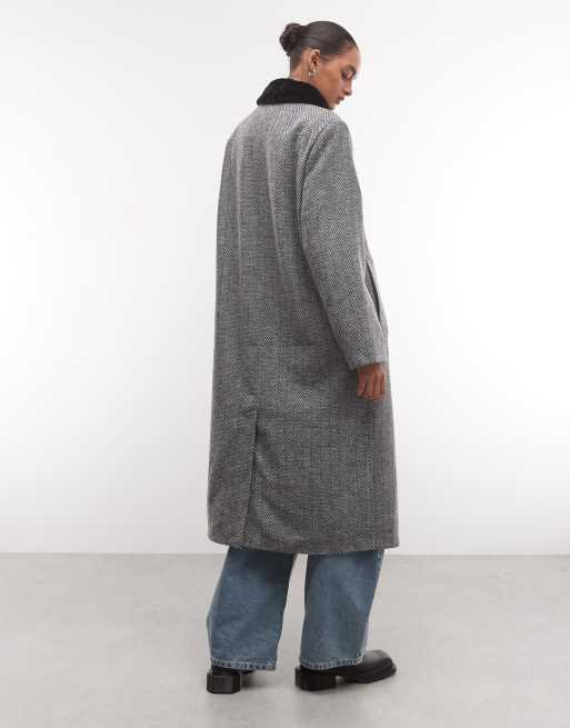 Reclaimed Vintage cappotto dad oversize effetto lana a spina di pesce, 3 di 4
