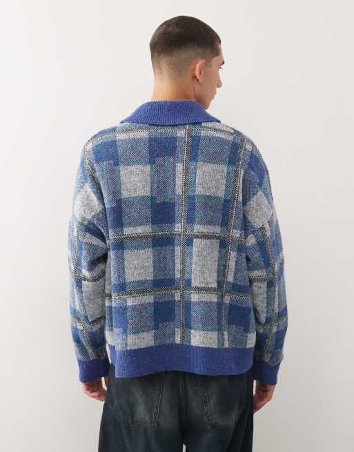 Reclaimed Vintage - Cardigan blu a quadri in maglia spessa , 3 di 5