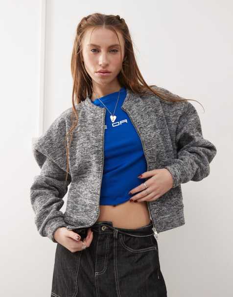 Reclaimed Vintage - Cardigan bomber grigio mélange con zip - view 1