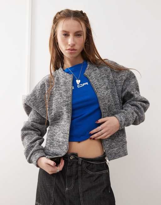 Reclaimed Vintage - Cardigan bomber grigio mélange con zip 