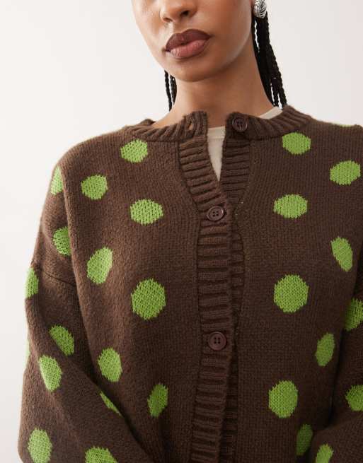 Reclaimed Vintage - Cardigan coupe carrée à imprimé pois - Marron et vert, 3 de 4