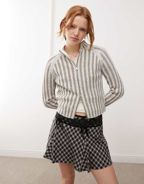 Reclaimed Vintage - Cardigan in maglia color pietra a coste con zip - view 1