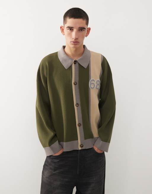 Reclaimed Vintage - Cardigan in maglia verde bosco con dettagli stile college 