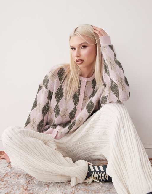 Reclaimed Vintage - Cardigan med argyle-tern i firkantet pasform