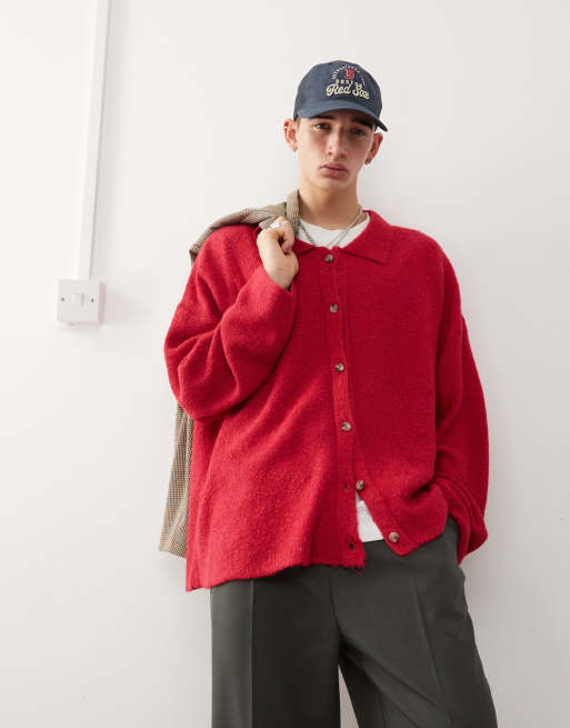 Reclaimed Vintage - Cardigan rosso stile polo