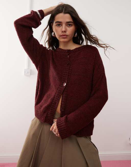Reclaimed Vintage - Cardigan squadrato bordeaux