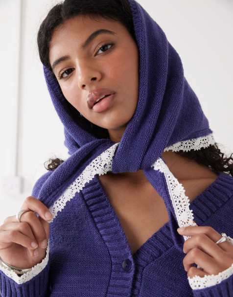 Reclaimed Vintage - Cardigan squadrato corto blu navy con foulard e finiture all'uncinetto - view 1