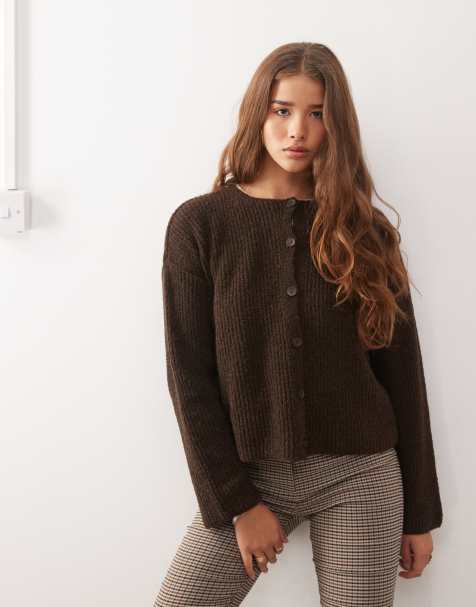 Reclaimed Vintage - Cardigan squadrato marrone cioccolato - view 1