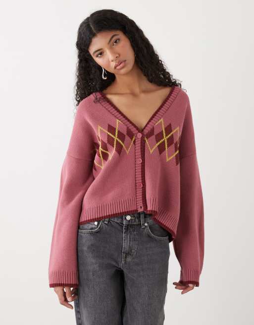 Reclaimed Vintage cardigan with placement argyle design