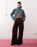 [Reclaimed Vintage] Reclaimed Vintage cargo pants with front splits and pocket detail in brown XS brown