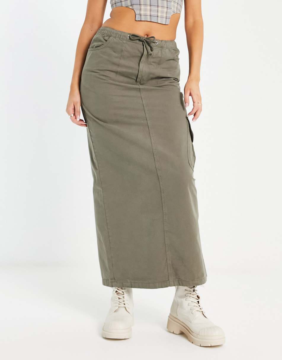 Reclaimed Vintage cargo skirt in khaki