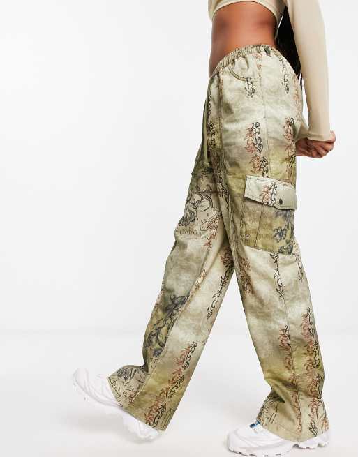 Reclaimed Vintage cargo trousers in Y2K green print ASOS