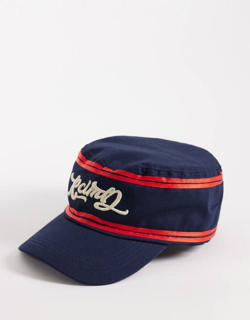 Reclaimed Vintage - Casquette gavroche à liseré et broderie - Bleu