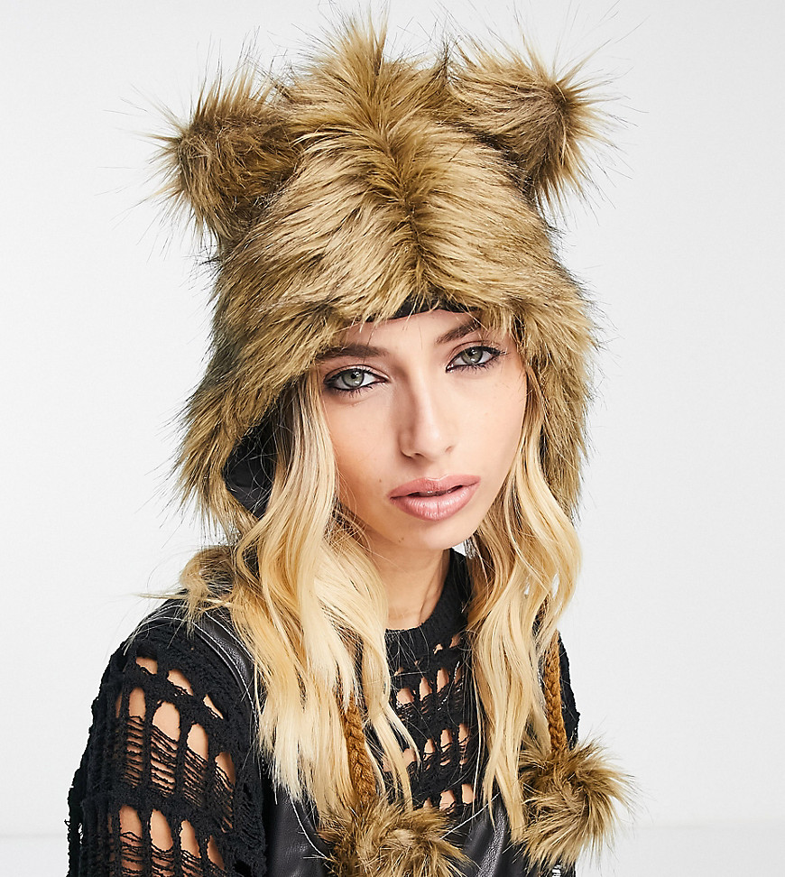 Reclaimed Vintage cat trapper hat in brown fur