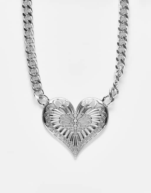Reclaimed Vintage - Catenina con pendente a cuore color argento