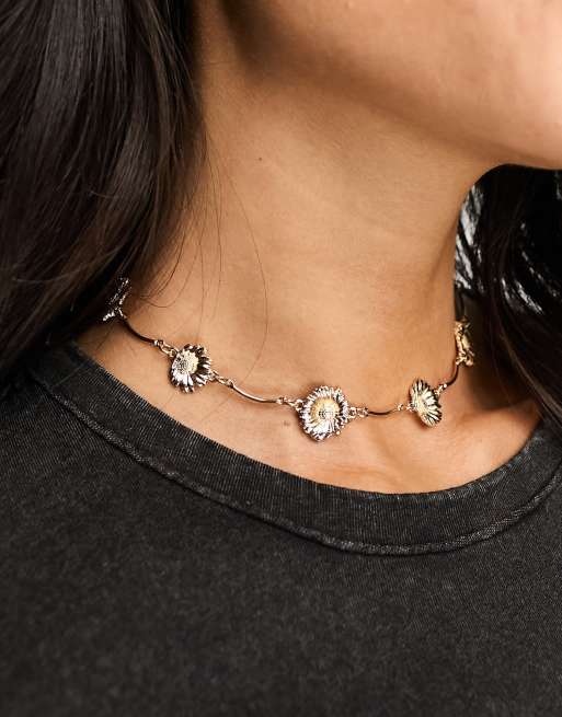 Reclaimed Vintage - Catenina dorata con margherite