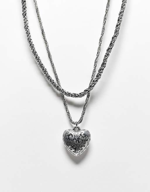 Reclaimed Vintage - Catenina unisex color argento brunito con ciondolo con cuore