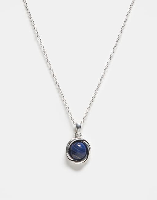 Reclaimed Vintage - Catenina unisex color argento con pietra sintetica blu