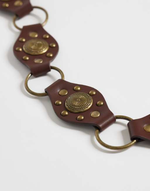 Reclaimed Vintage - Ceinture en similicuir style western à disques - Marron, 3 de 3