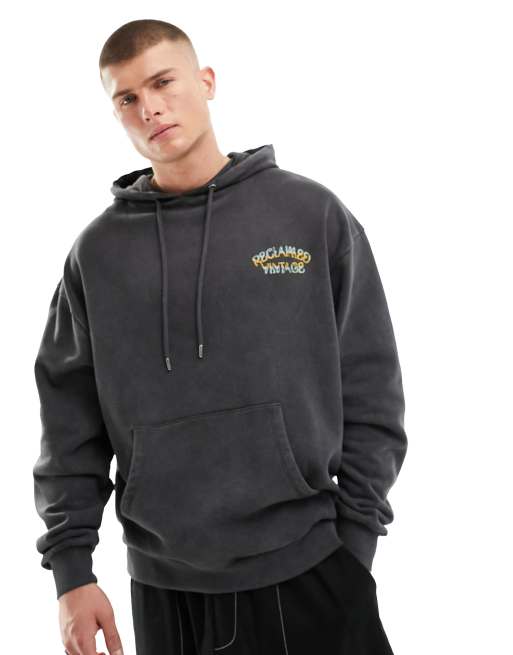 Reclaimed Vintage celestial eye hoodie in washed charcoal ASOS