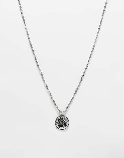 Reclaimed Vintage - Chaîne unisexe avec pendentif soleil en argent poli