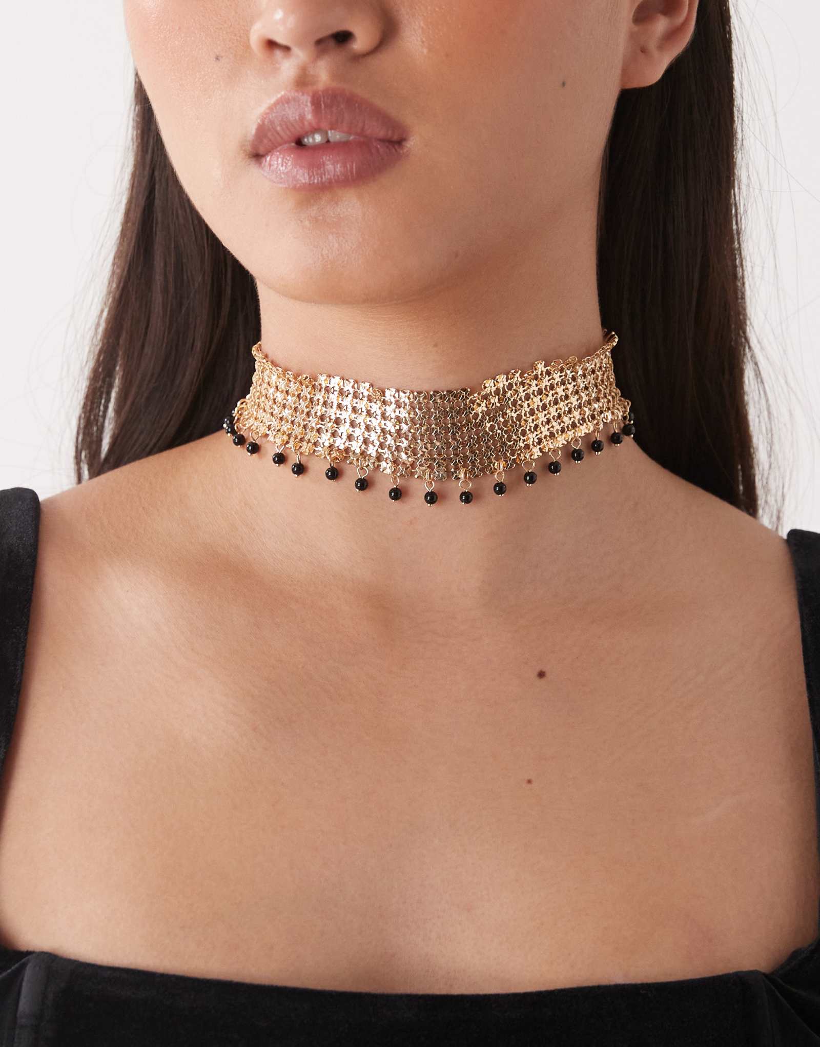 Восстановленное винтажное кольчужное колье с бусинами золотого оттенка