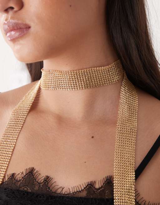 Reclaimed Vintage chainmail multi-wear necklace scarf in gold, 2 of 3