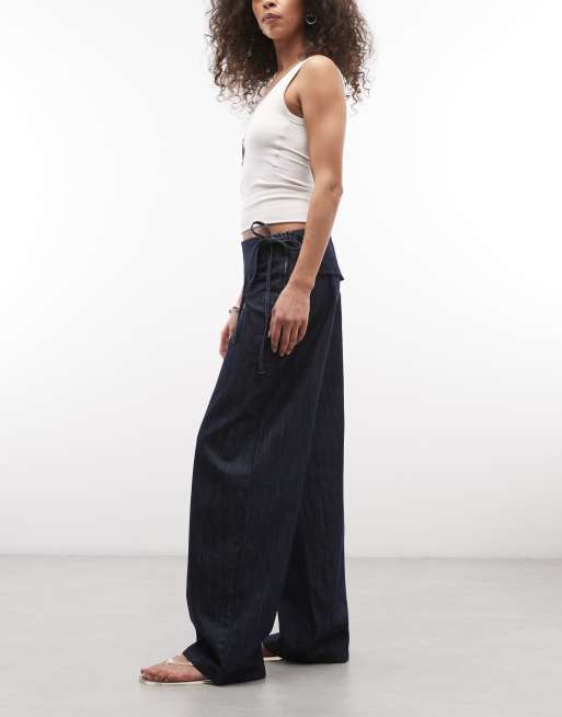 Reclaimed Vintage - Chambray broek in indigo met strikdetail, 2 van 5