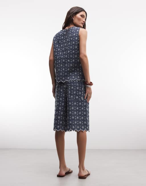 Reclaimed Vintage - Chambray denim lange short met uitsnijdingen in indigo, deel van co-ord set, 5 van 5