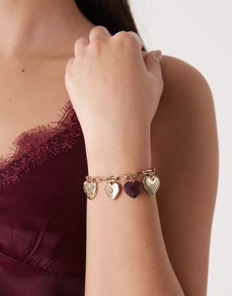 Reclaimed Vintage charm bracelet with hearts in burnished gold - view 1