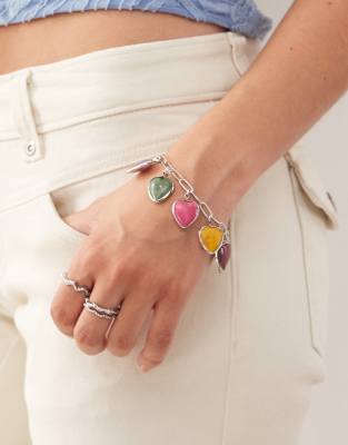 Reclaimed Vintage Reclaimed Vintage charm bracelet with multi coloured hearts