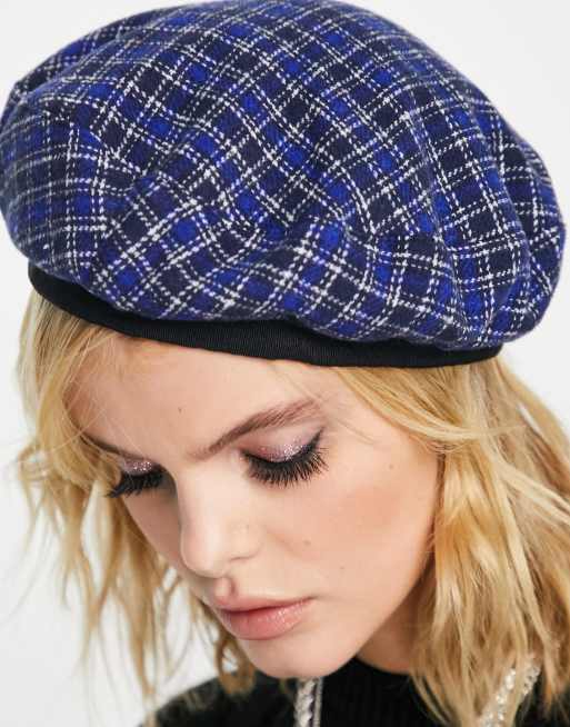 Reclaimed Vintage check beret in blue, 2 of 4