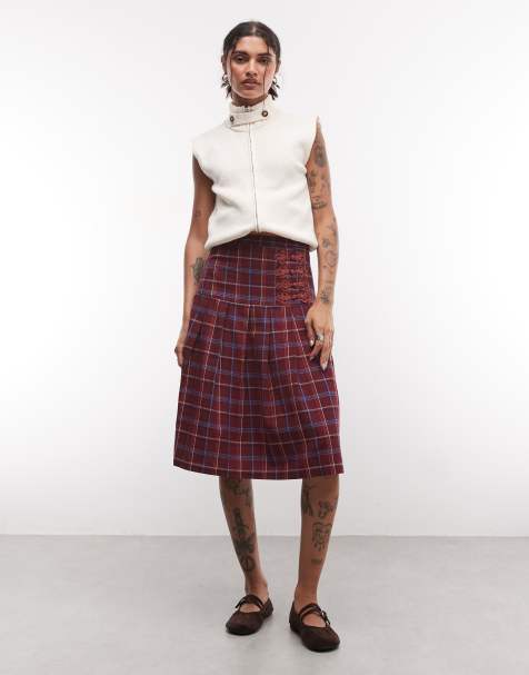 Reclaimed vintage check kilt with frogging trims