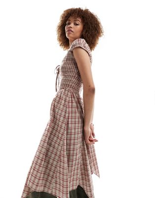Reclaimed Vintage check mini dress with lace up front