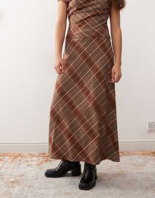 Reclaimed Vintage check print tailored maxi skirt co-ord in brown