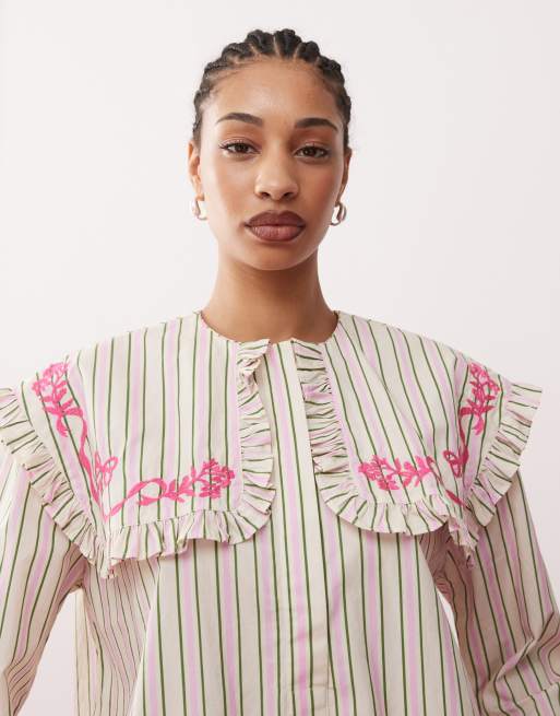 Reclaimed Vintage - Chemise à rayures avec col oversize - Rose et vert, 4 de 4